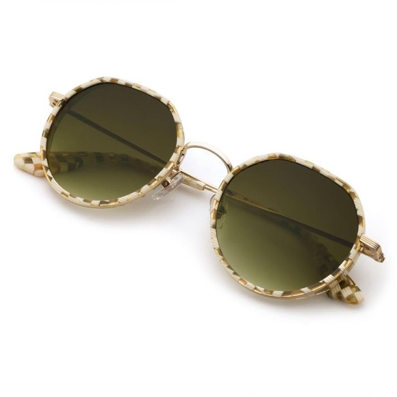 Krewe Calliope Checkered Mixed-Media Round Sunglasses - Picture 1 of 7